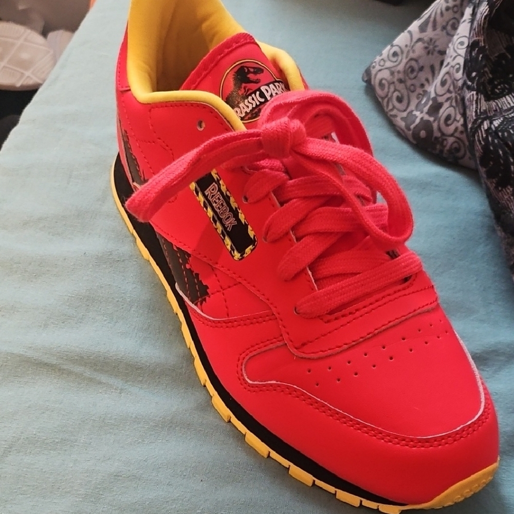 Reebok Jurassic Park Red and Yellow Sneakers